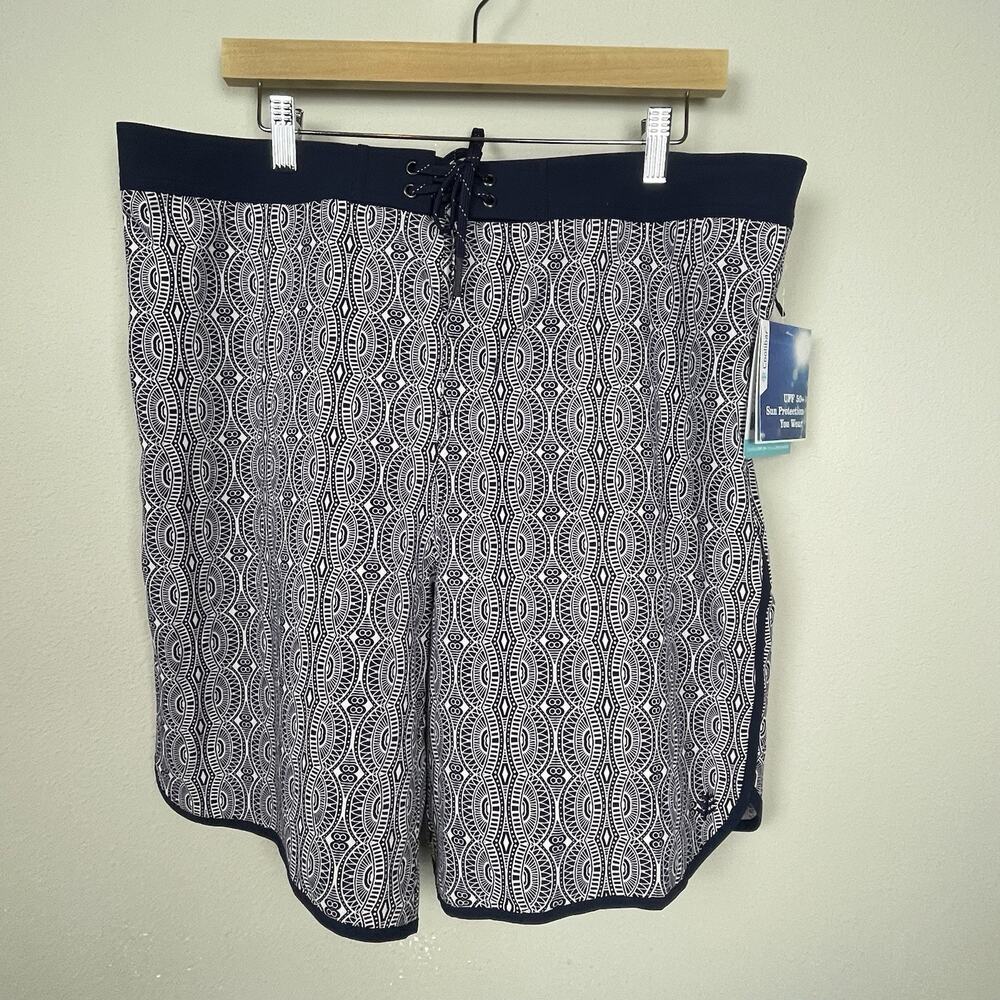 NWT Coolibar Men's Falcon Board Shorts Size 38 Blue Geometric Print UPF 50+ Swim